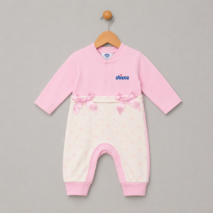 Chicco Premium Baby Girls Romper – Pink Floral Bow Design (0–12 Months) | Thailand Imported