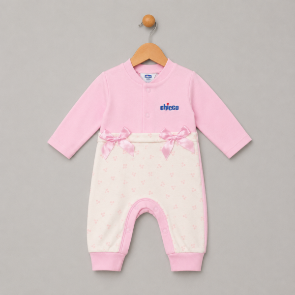 Chicco Premium Baby Girls Romper – Pink Floral Bow Design (0–12 Months) | Thailand Imported